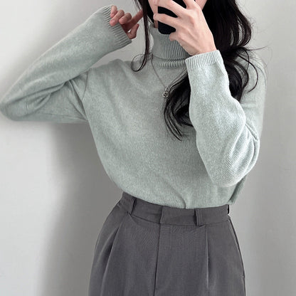 Pull avec col roulé vert pastel femme