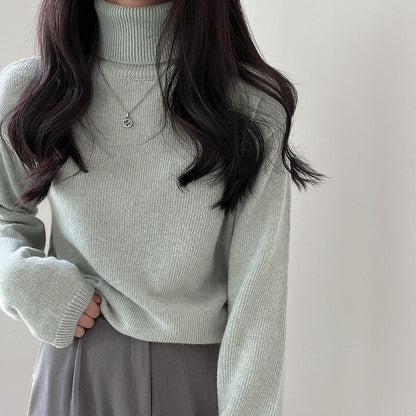 Pull avec col roulé vert pastel femme