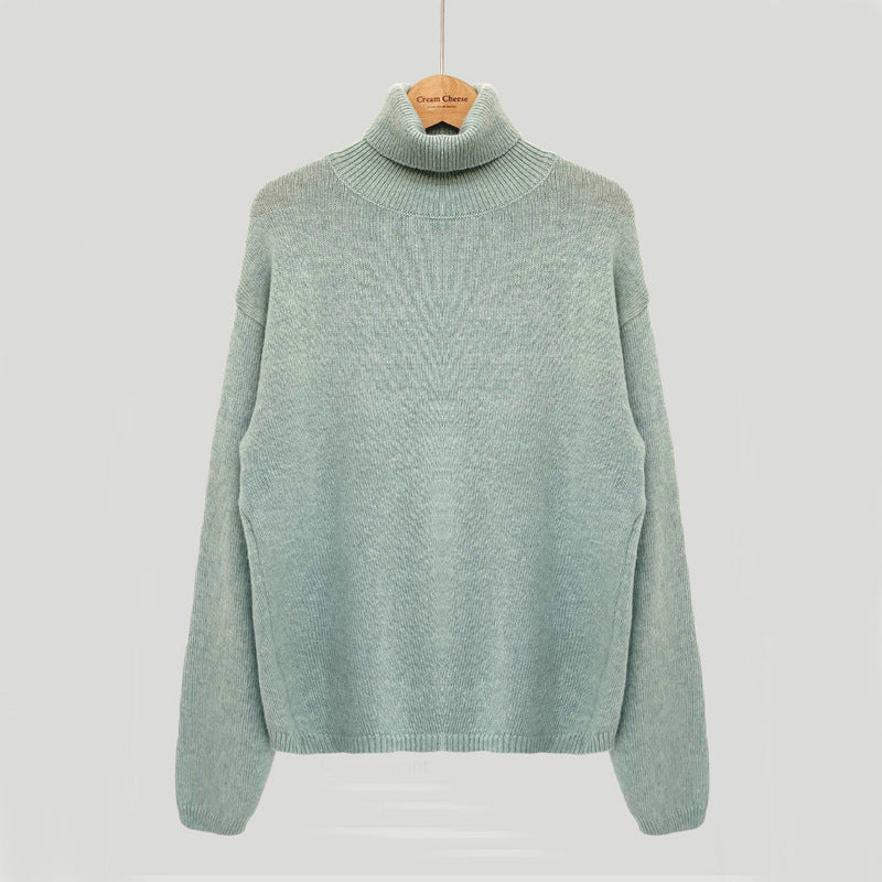 Pull avec col roulé vert pastel femme