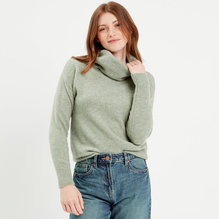 Pull avec col roulé vert pastel femme